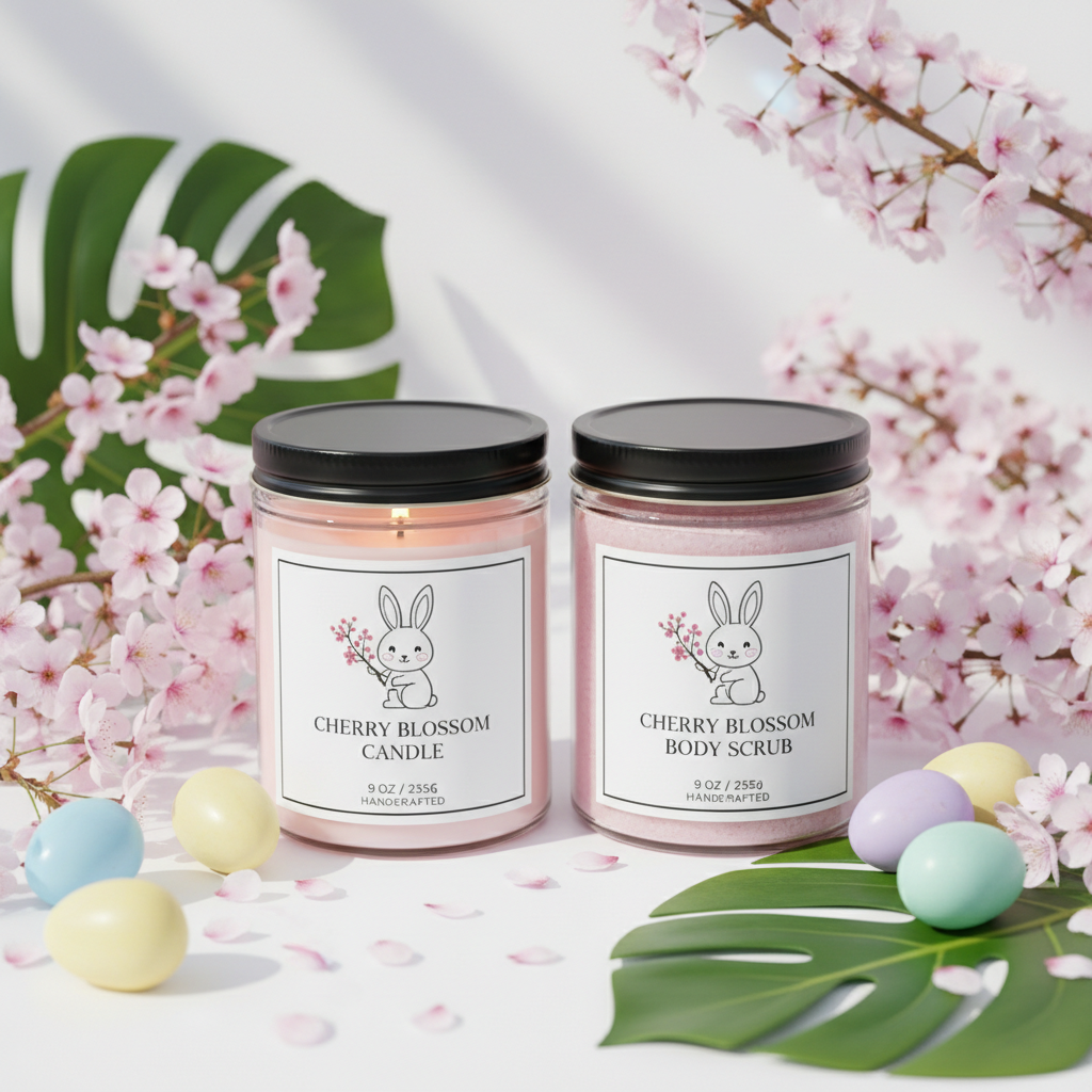 Cherry Blossom Easter Package Deal with candle and body scrub - summer spring theme