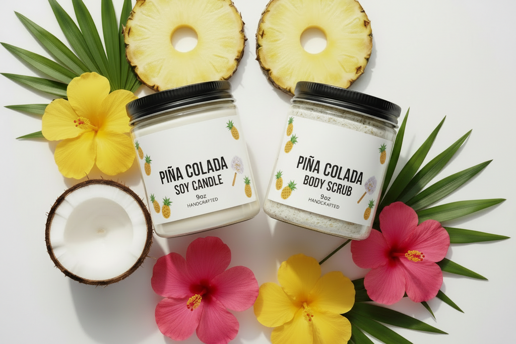 Piña Colada Easter Package Deal with candle and body scrub - summer tropical theme