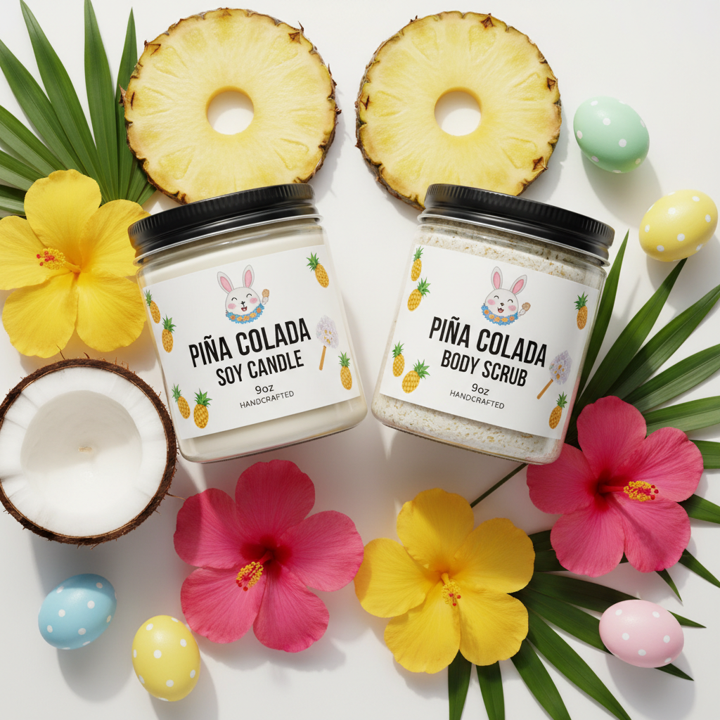 Piña Colada Easter Package Deal with candle and body scrub - summer tropical theme