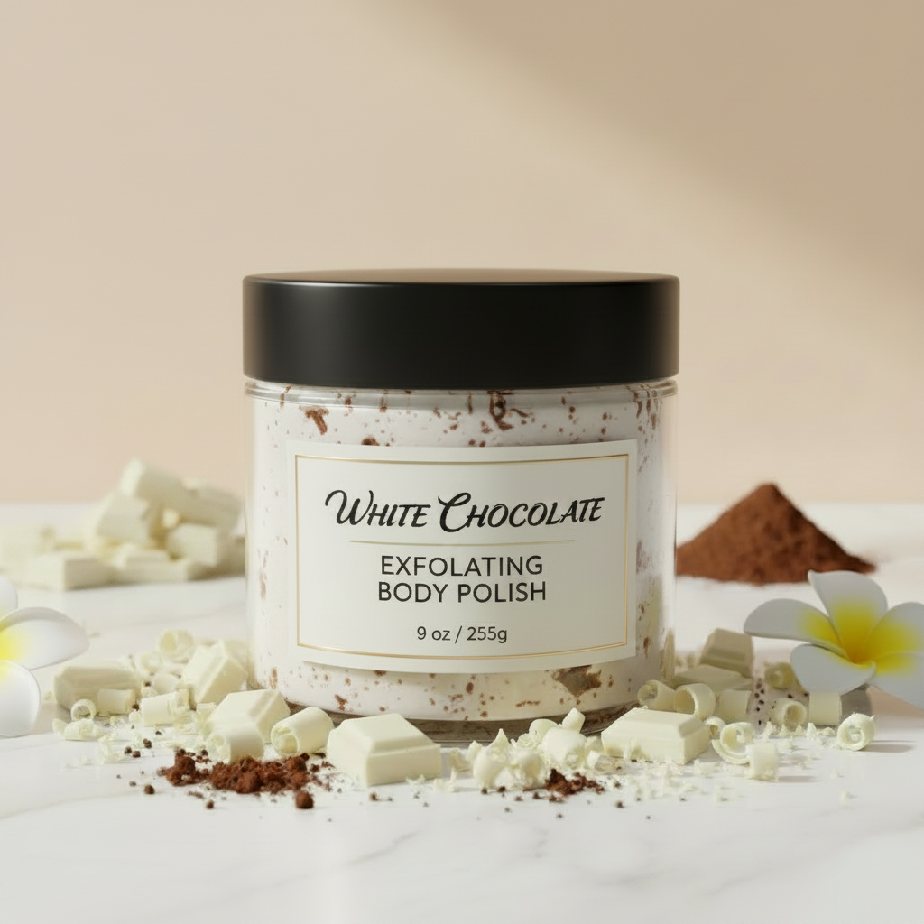 White Chocolate Body Scrub - Black Lid & Black Writing